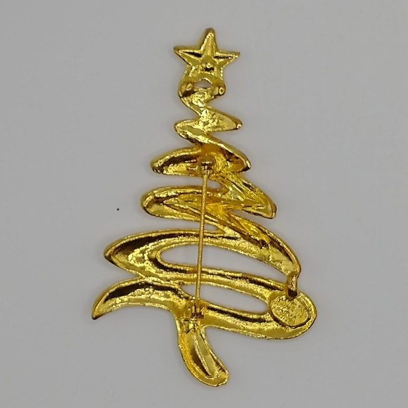 Vintage Gold Tone Scribble Christmas Tree Brooch - Picture 3 of 3